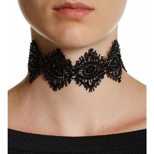 🆕BLACK & SILVER LACE BEADED CHOKER NECKLACE